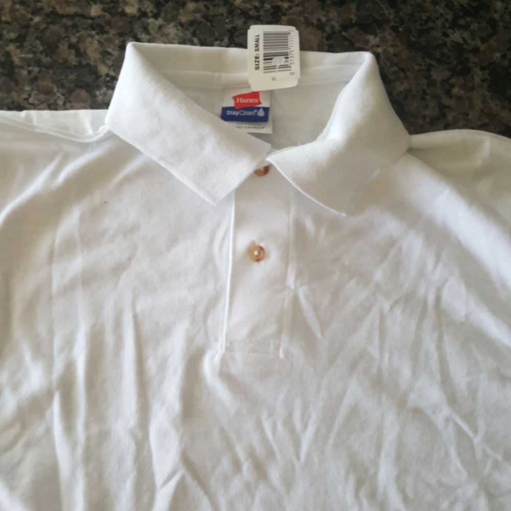 Hanes small 34-36 men's white polo button shirt - Picture 2 of 5